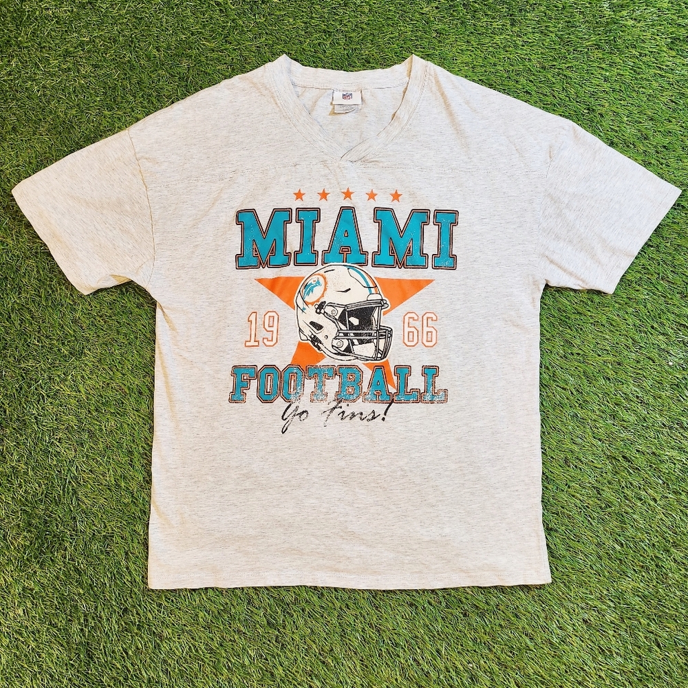 Vintage 90s Y2k NFL Miami Dolphins Football Gray Tee NFL Rare